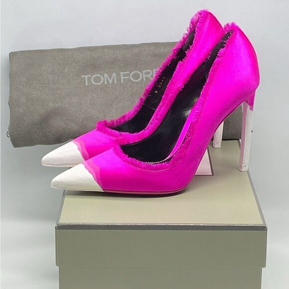 Tom Ford Frayed Dégradé Satin Pumps Pink size 38 - Picture 14 of 16